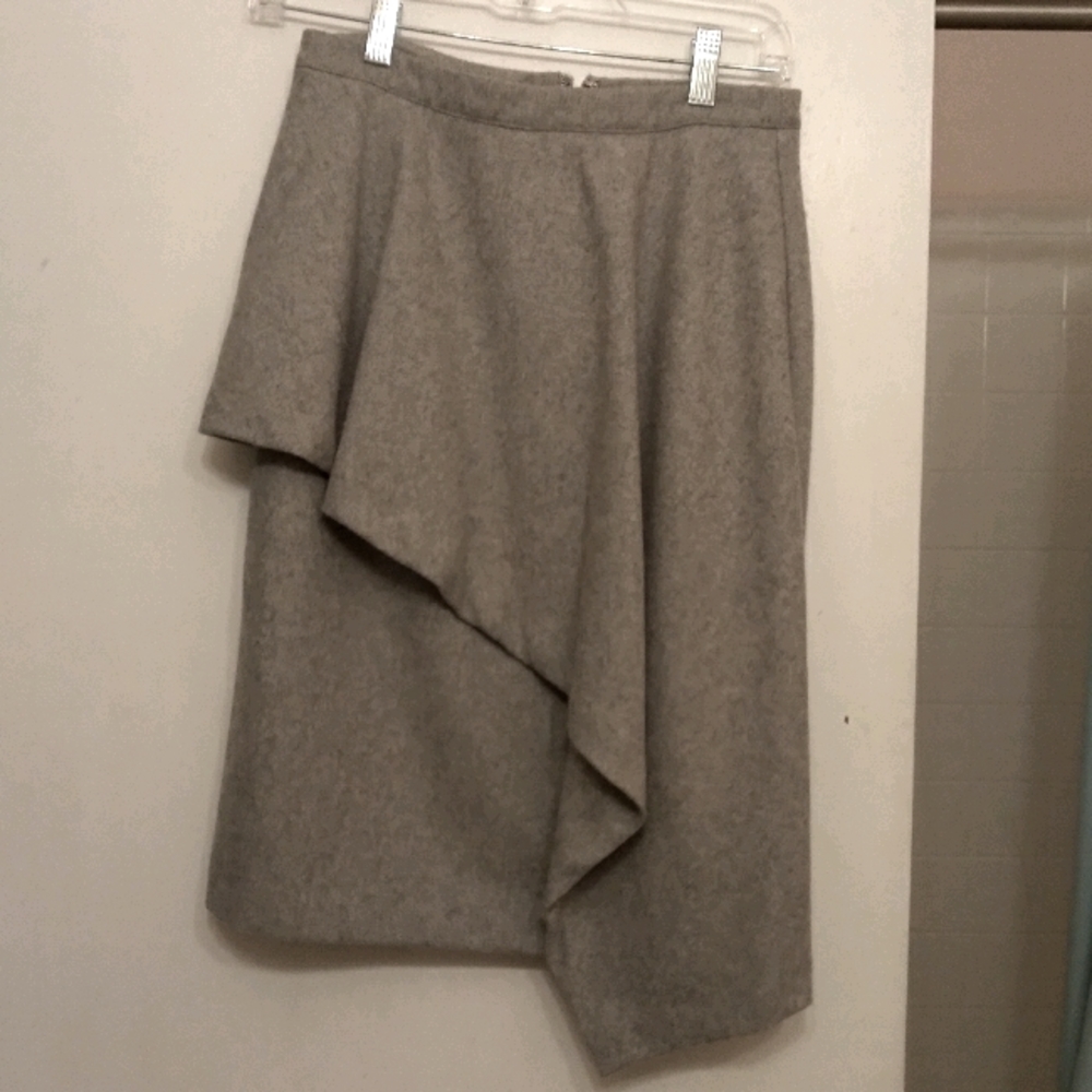 Grey Wool Asymmetrical Knee Length Ruffled Skirt